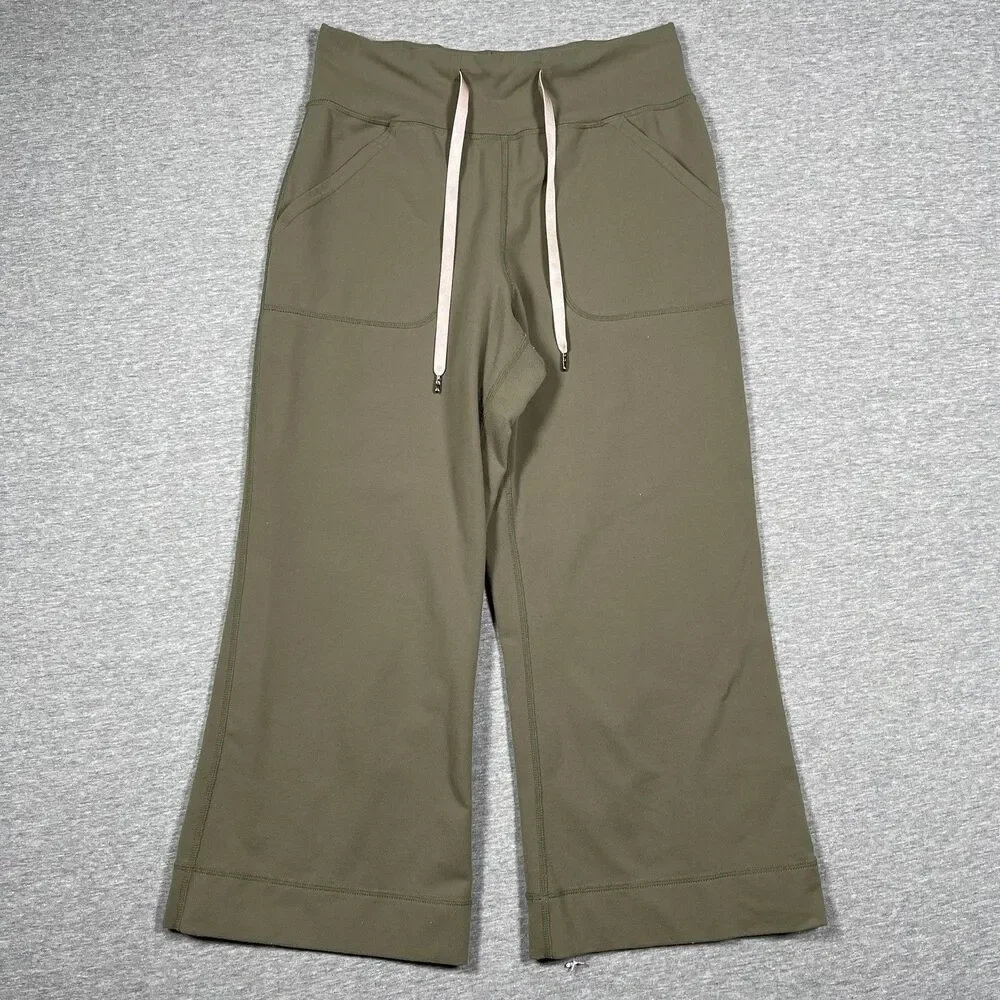 Lululemon Leggings Womens 2 Green Cropped Yoga Slim Pockets Drawstring